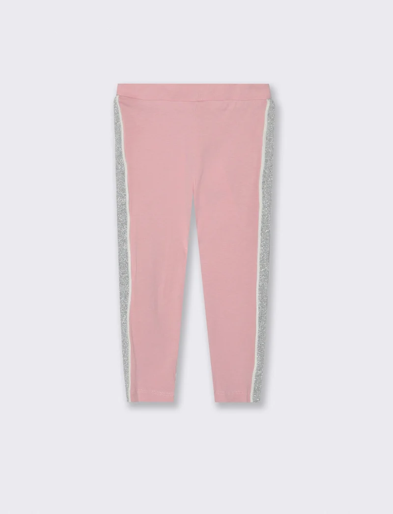 LEGGINS IN COTONE CON BANDA LATERALE. - Rosa