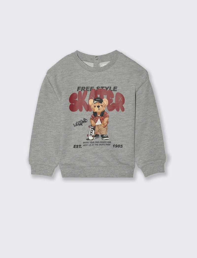 Felpa basica con stampa frontale - Grigio mel.