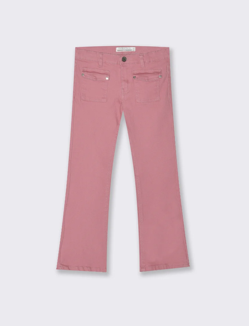 Pantaloni flare in cotone. - Rosa cipolla
