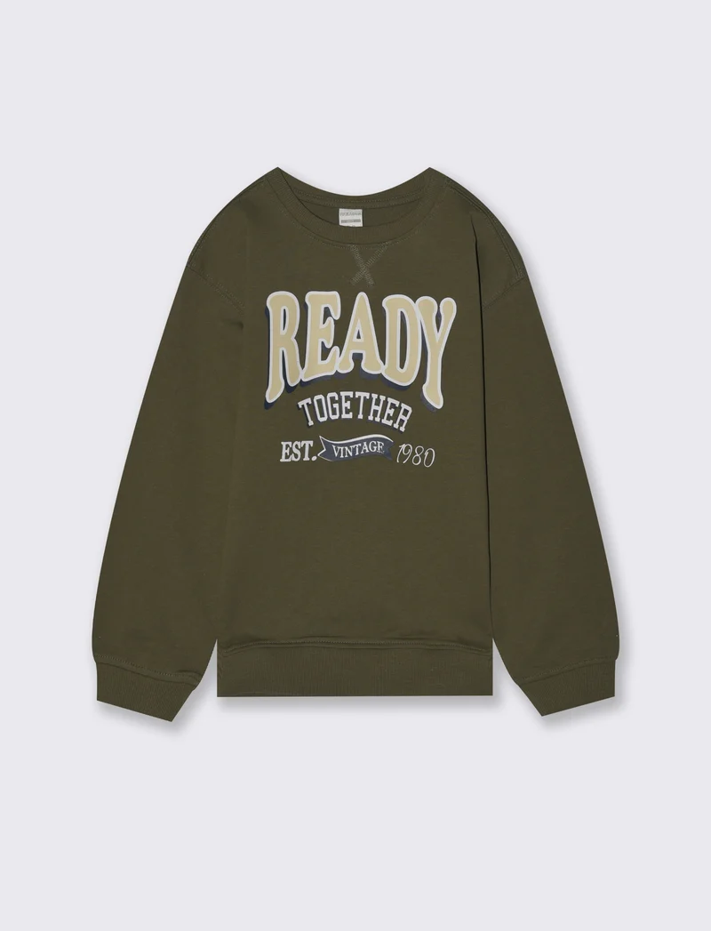 CALDA FELPA GIROCOLLO CON STAMPA - Verde militare