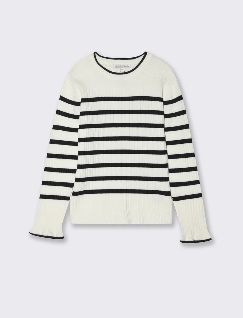 Maglioncino leggero girocollo a righe. - Bianco