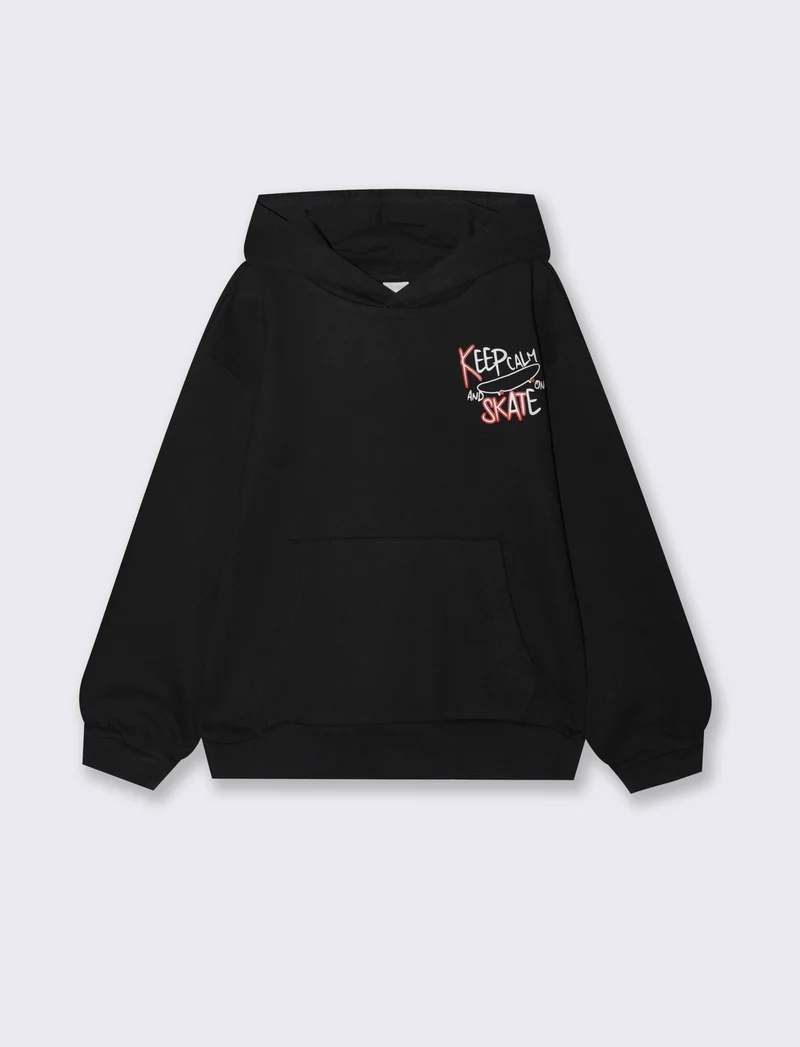 FELPA BASIC CON CAPPUCCIO - Nero