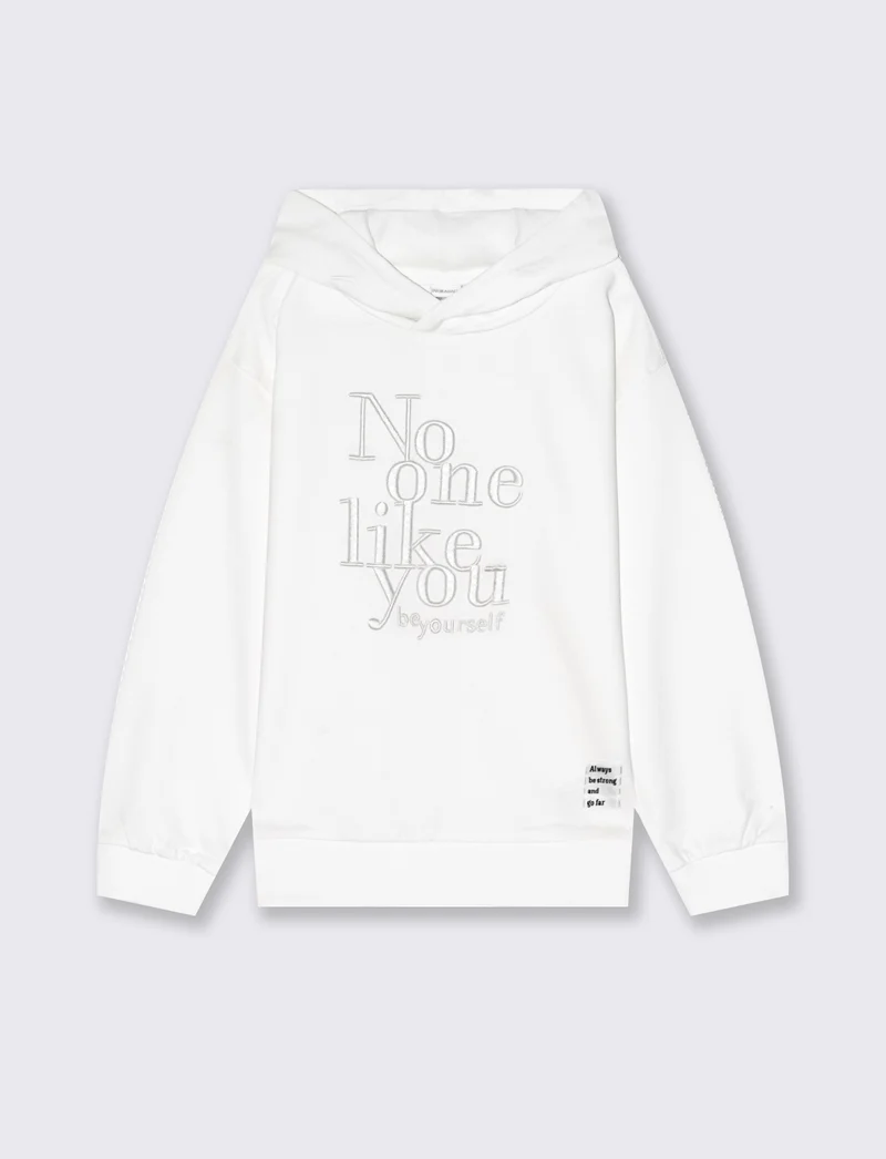 Felpa con ricamo frontale. - Bianco latte