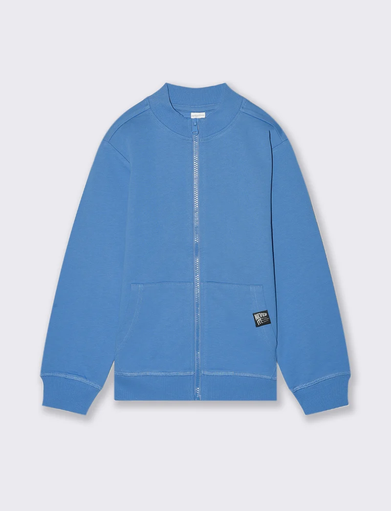 Felpa collo alto con zip. - Blu oceano