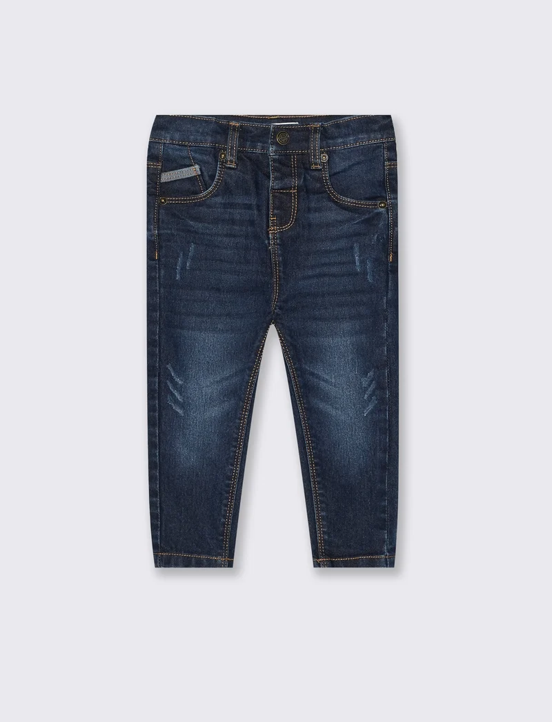 Jeans elastico con rotture - DENIM SCURO