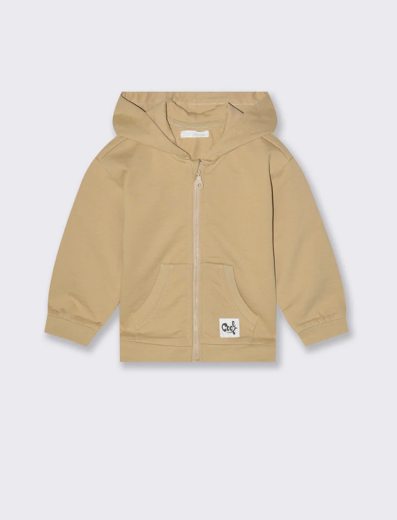 Felpa con zip e cappuccio - Beige