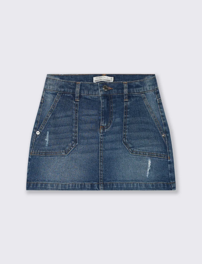 Minigonna elasticizzata in denim. - Denim