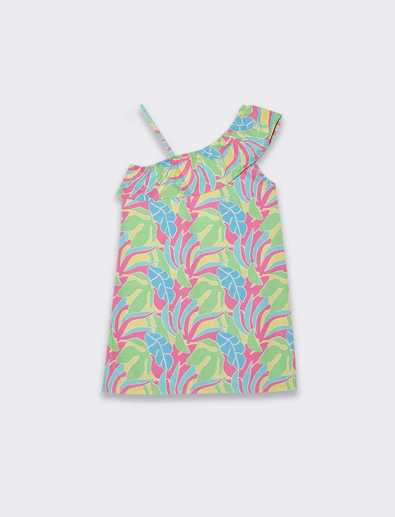 Abito monospalla stampato da bambina - Verde