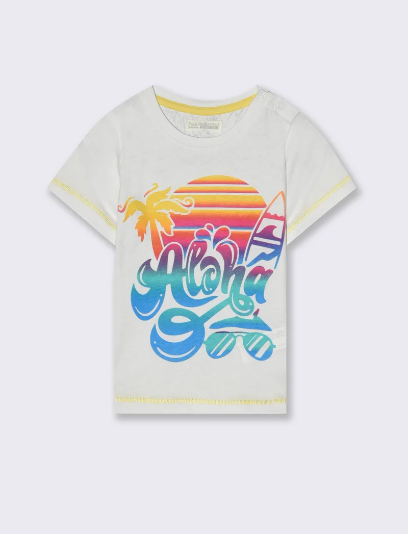 T-shirt stampa sfumata da neonato - Bianco