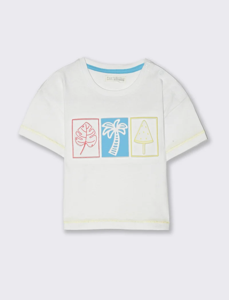T-shirt girocollo con stampa sfumata da neonato - Bianco