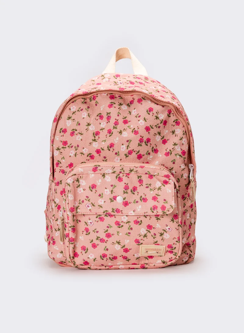 Zaino donna stampa fiori in nylon - Rosa