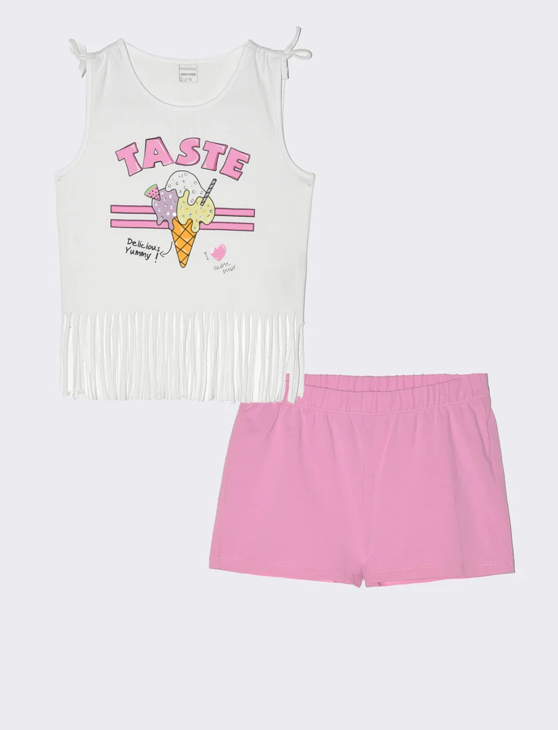 Set due pezzi composto da short e top da bambina - Bianco