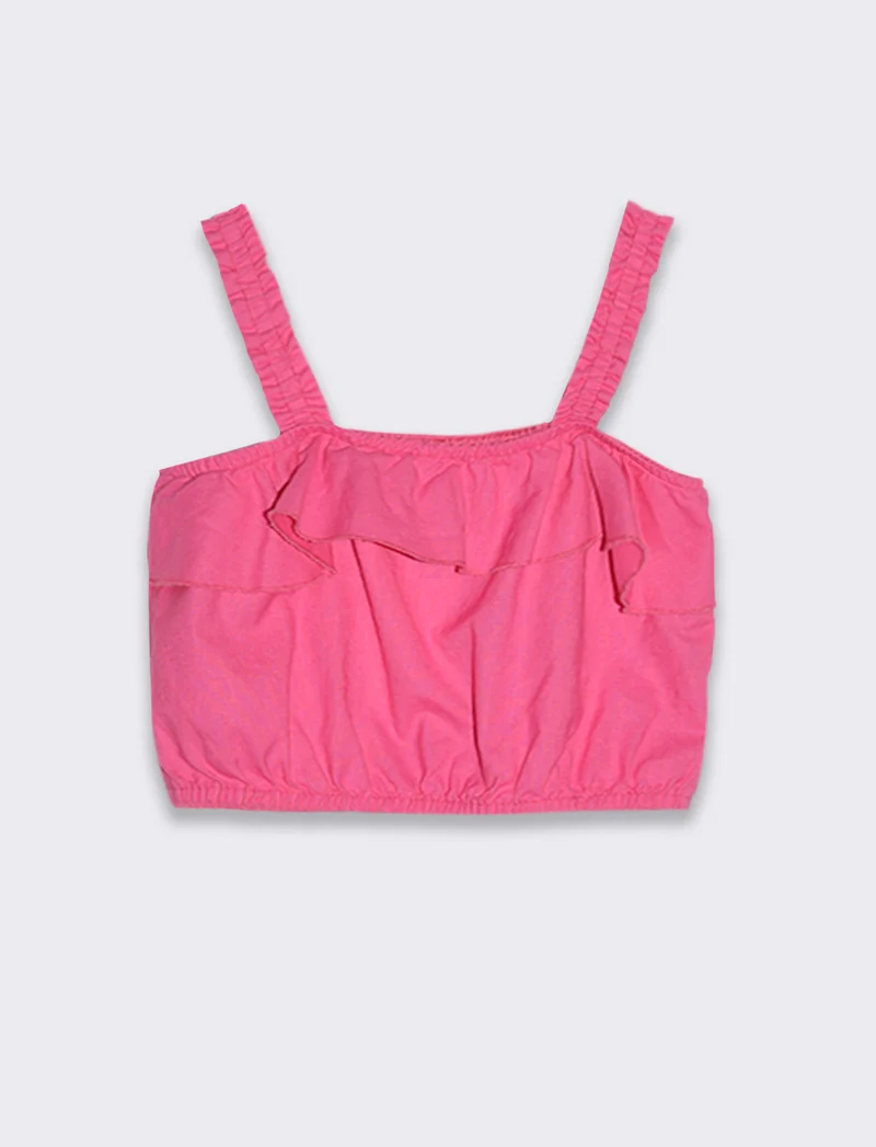 Top cropped in misto lino da bambina - Fuxia
