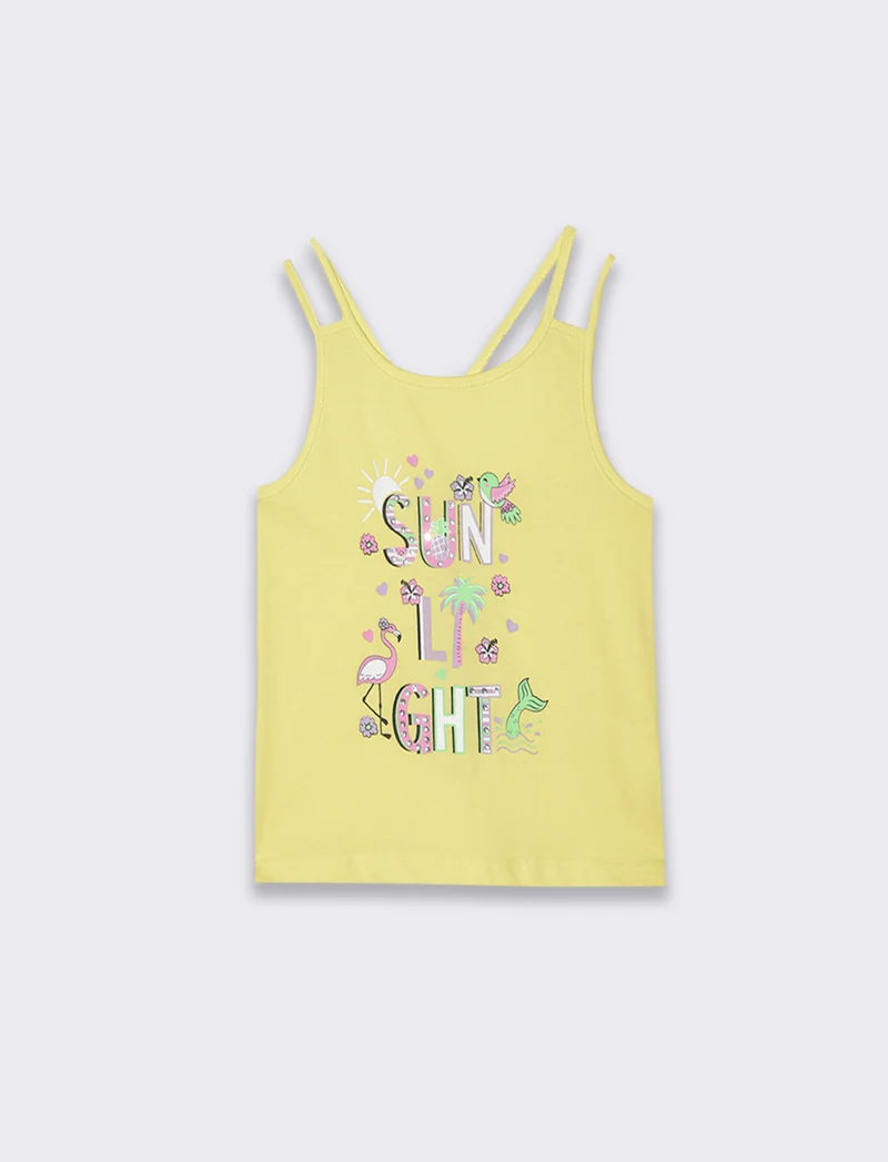 T-shirt stampata con strass da bambina - Giallo limone