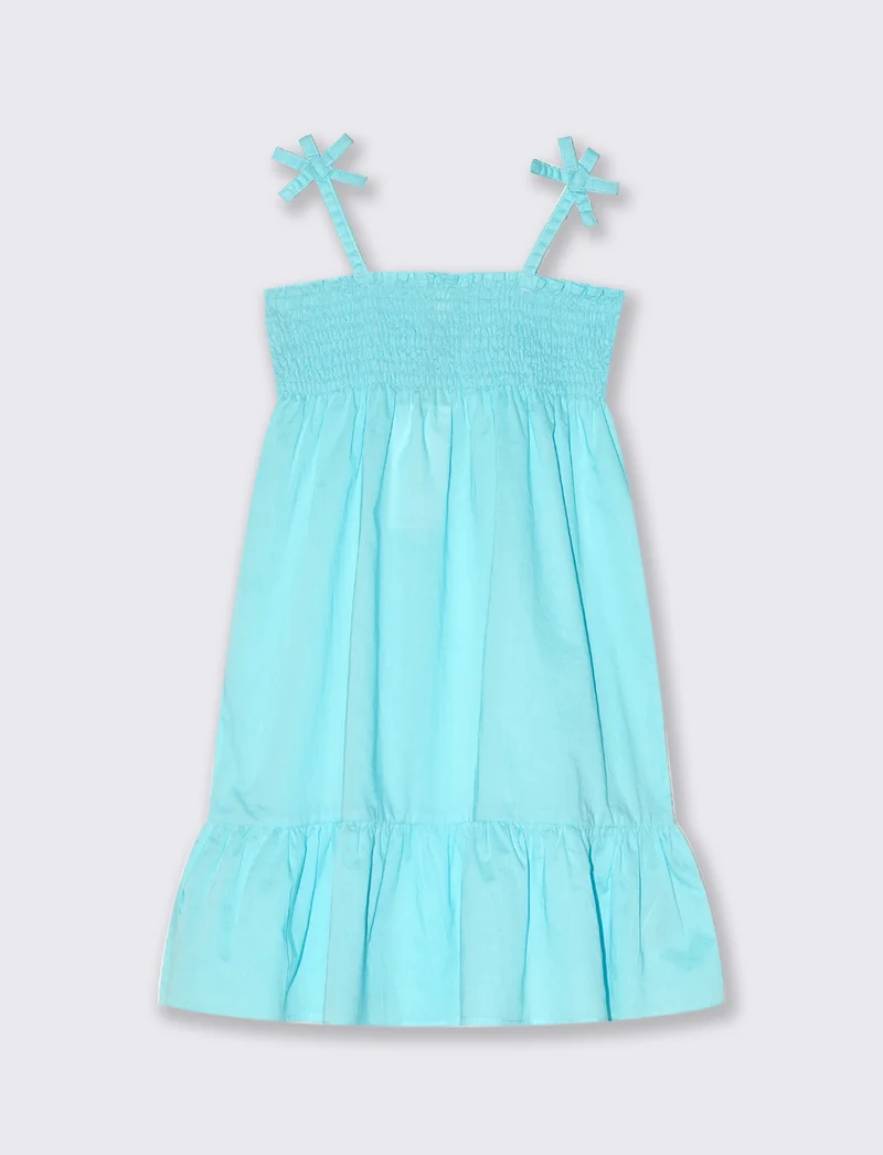 Abito in cotone con arriccio da bambina - Verde acqua