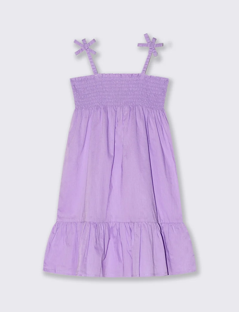 Abito in cotone con arriccio da bambina - Lilla