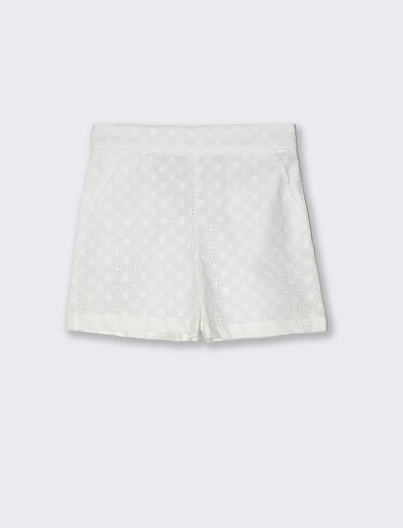 Short in sangallo da bambina - Bianco sporco