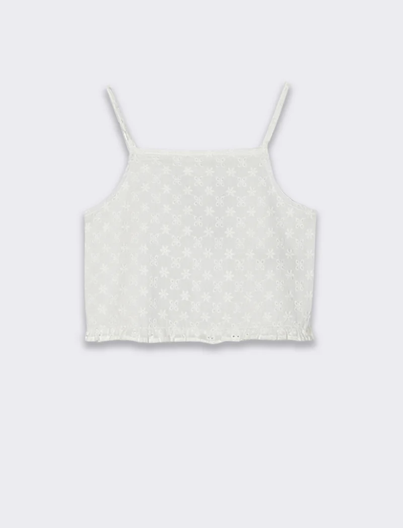 Top in sangallo da bambina - Bianco sporco