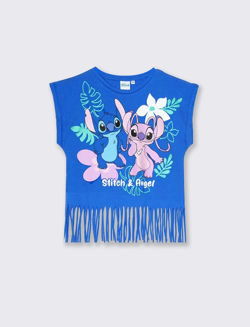 T-shirt con frange Stitch & Angel da bambina - Blu