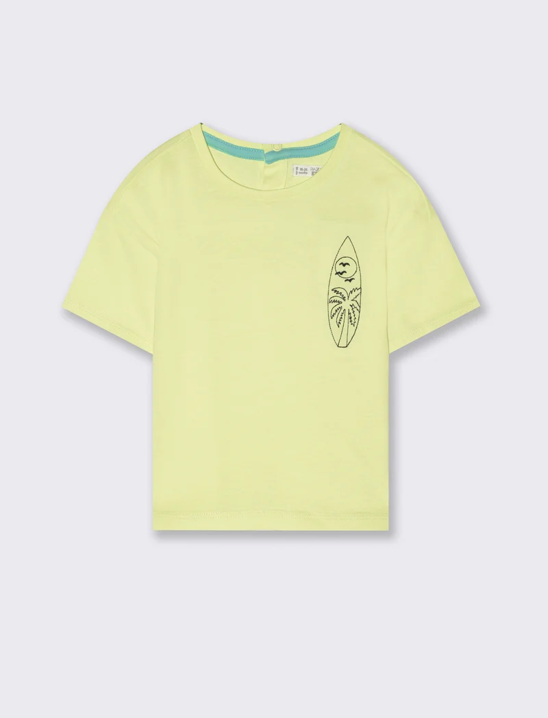 T-shirt fluo con ricamo da neonato - Giallo