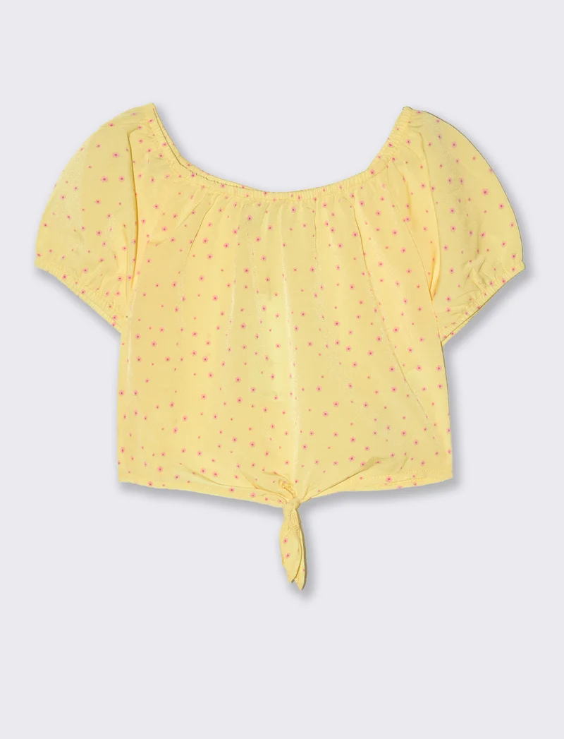 Camicia con nodo da bambina - Giallo