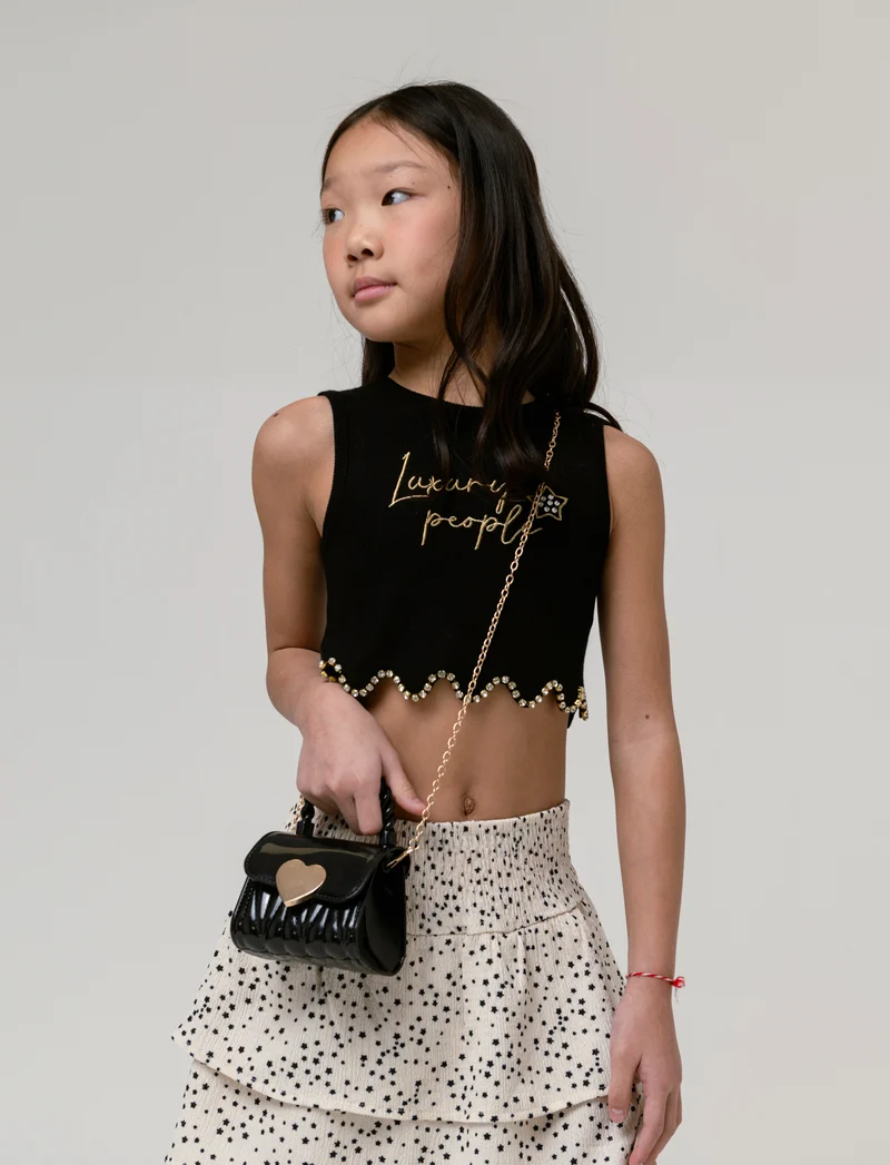 Borsa bambina con patta e chiusura cuore - Nero