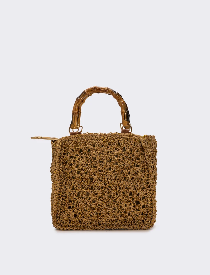 Borsa donna con manico bamboo - Marrone