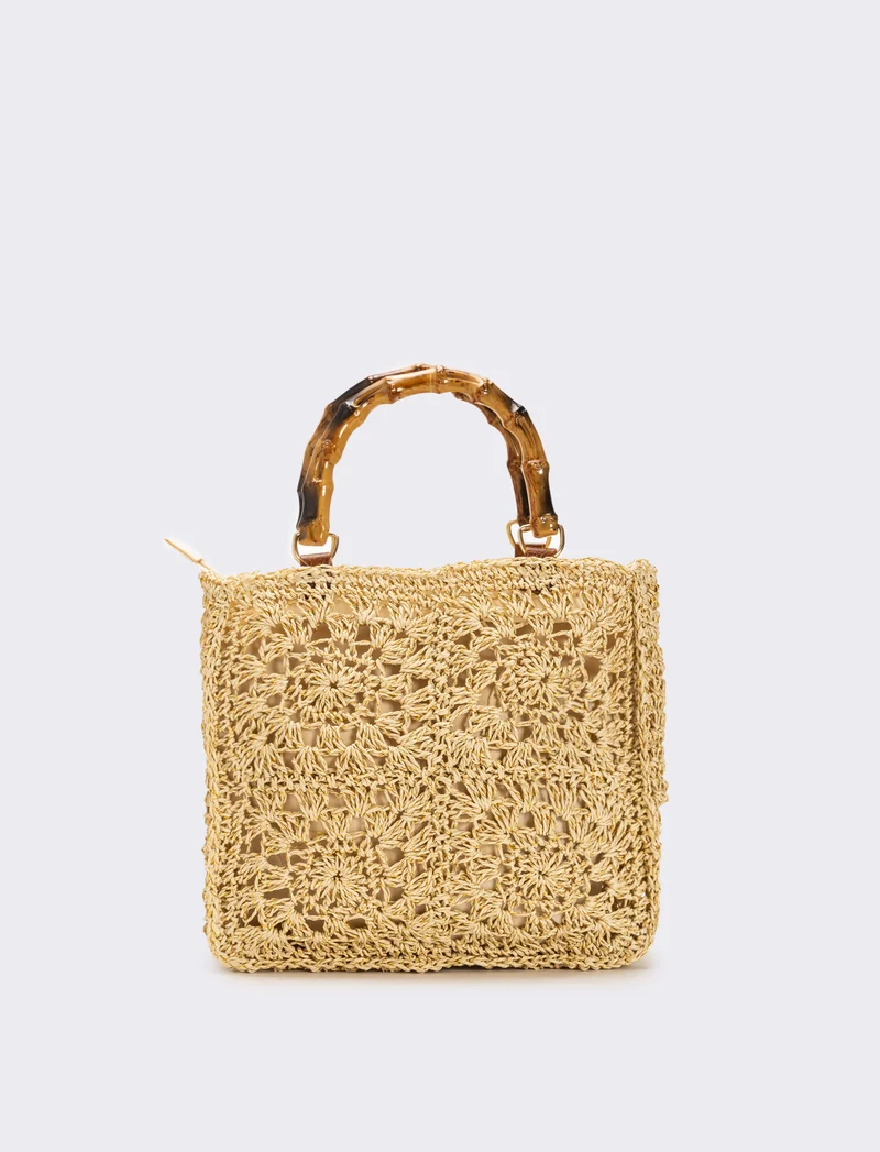 Borsa donna con manico bamboo - Beige