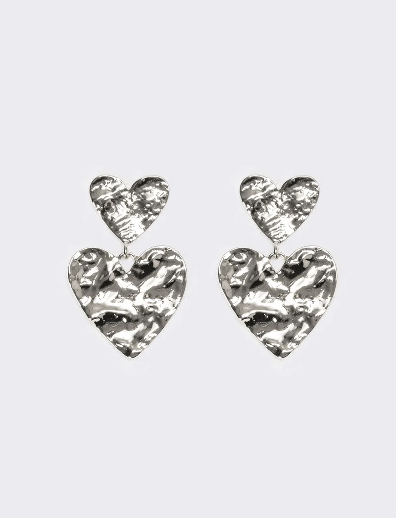 Orecchini donna doppio cuore martellato - Argento