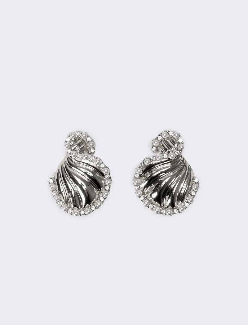 Orecchini donna drappeggio e perle - Argento