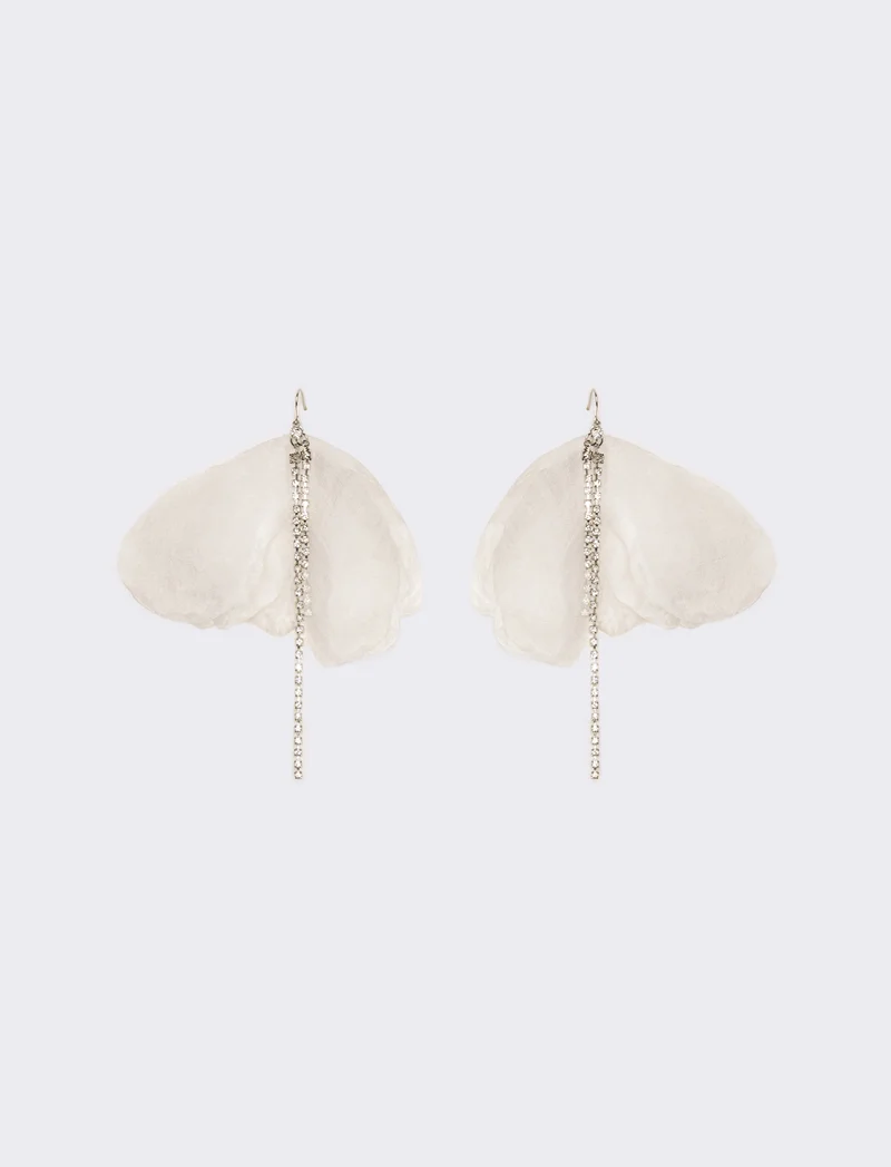 Orecchini donna fiore in tessuto con strass - Bianco