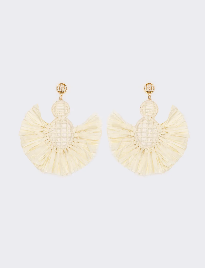 Orecchini donna a ventaglio in raffia - Bianco sporco