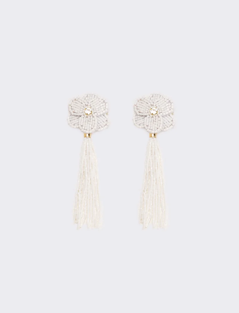 Orecchini donna fiore in conteria - Bianco sporco