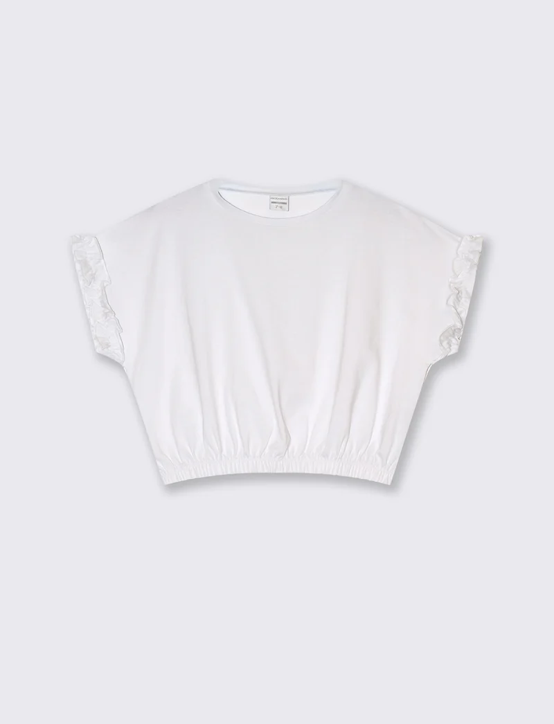 T-shirt estiva da bambina con rouches - Bianco