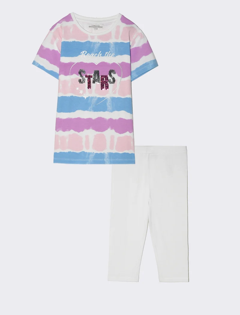 Completo con t-shirt e leggings da bambina - Bianco