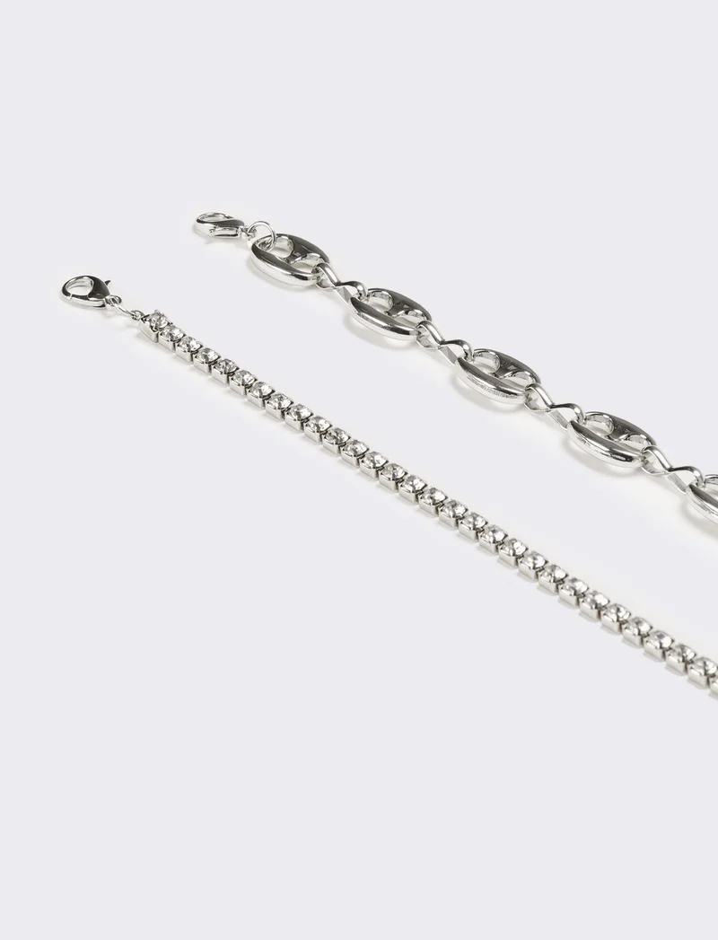 Collana donna strass e catena - Argento