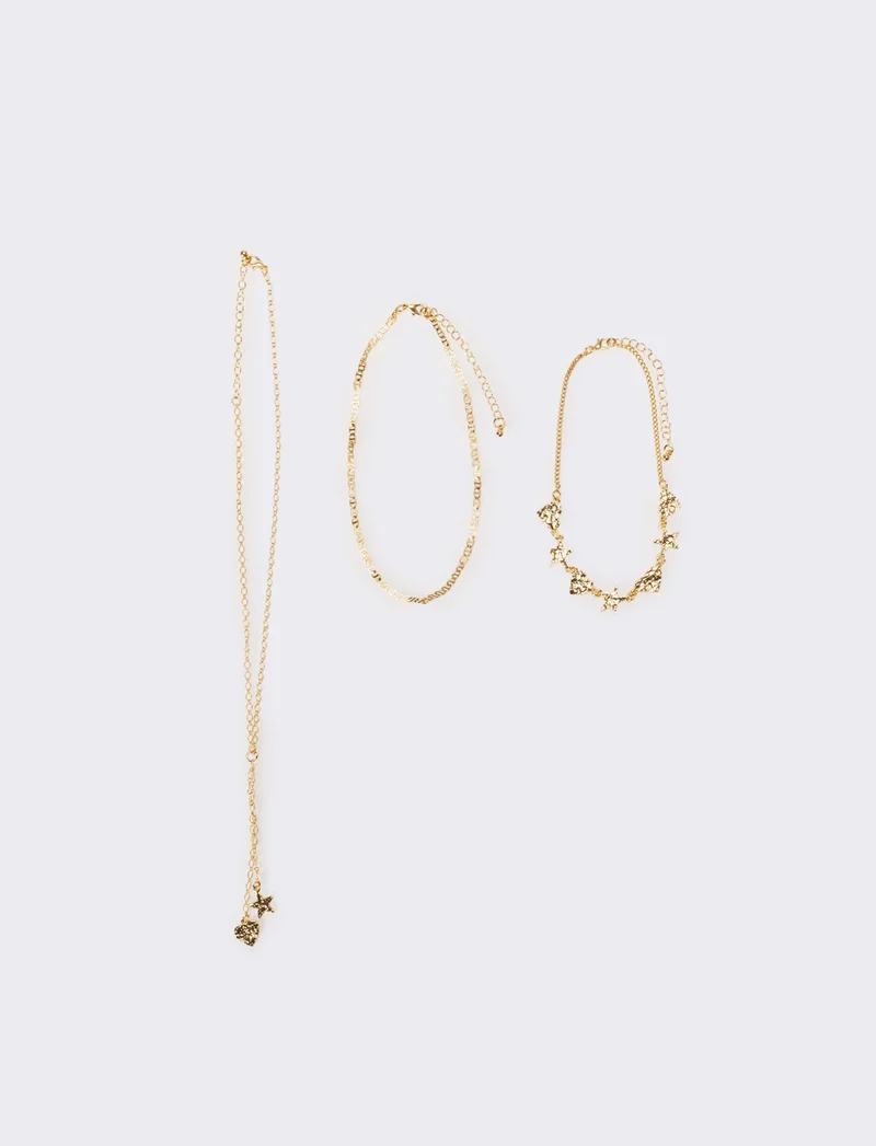 Collana donna 2 fili stelle e cuori - Oro