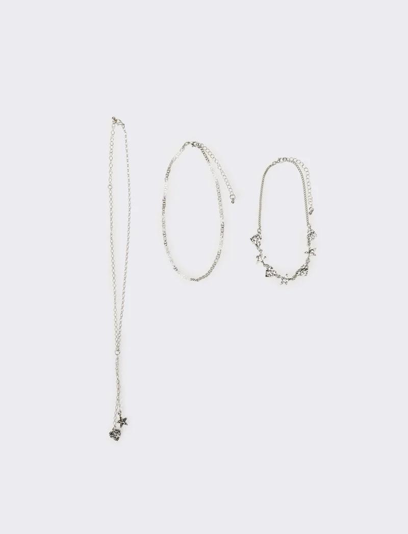 Collana donna 2 fili stelle e cuori - Argento