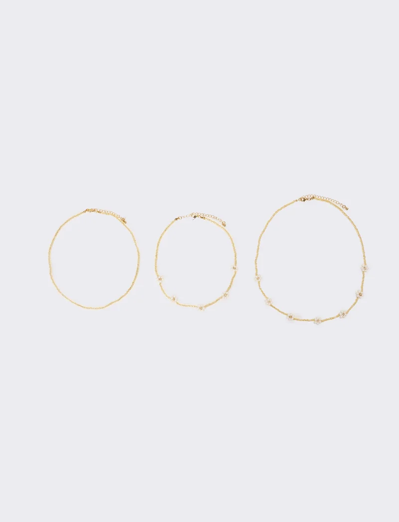 Collana donna fili di conteria con fiori - Oro