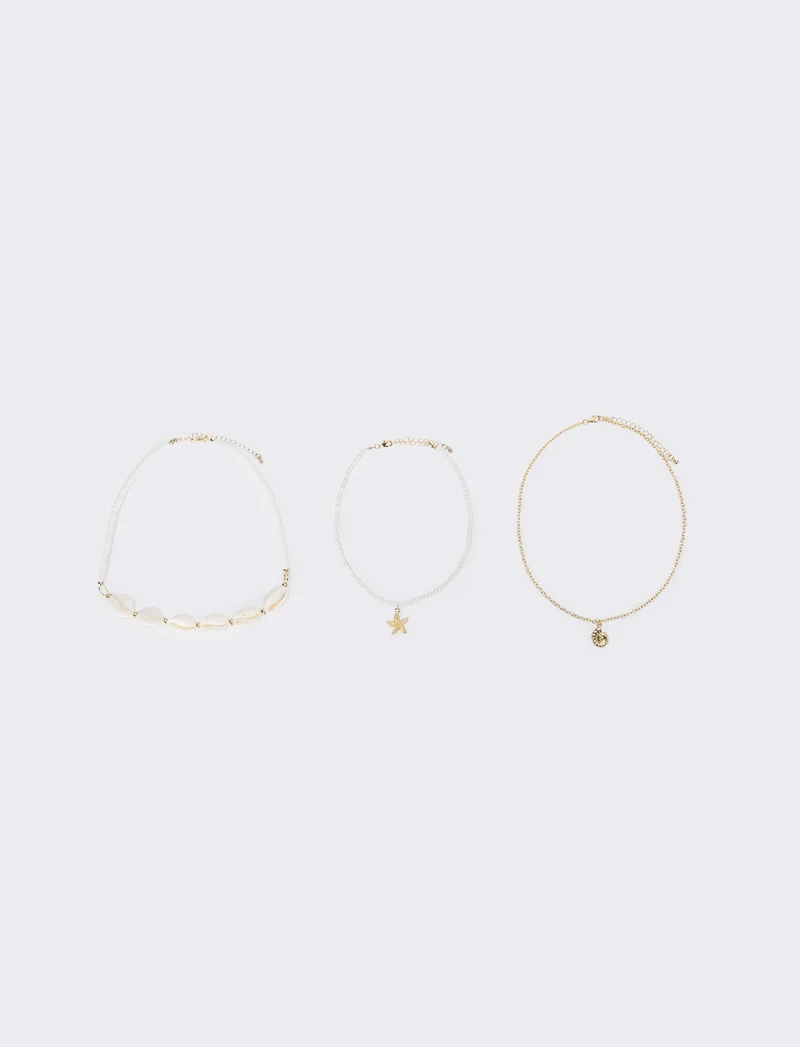 Collana donna con conchiglie e conteria - Bianco