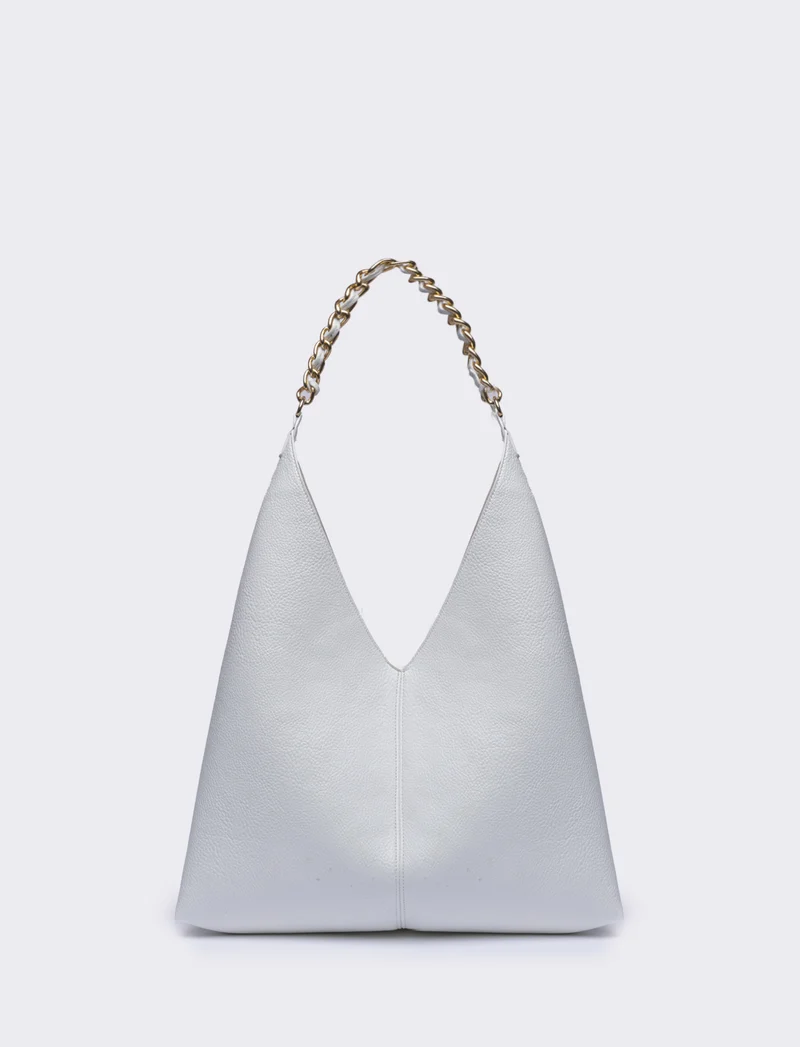 Borsa donna a sacca con catena - Bianco