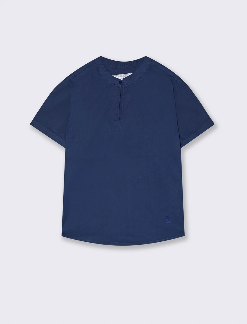 Camicia misto lino mezza manica da bambino - Blu