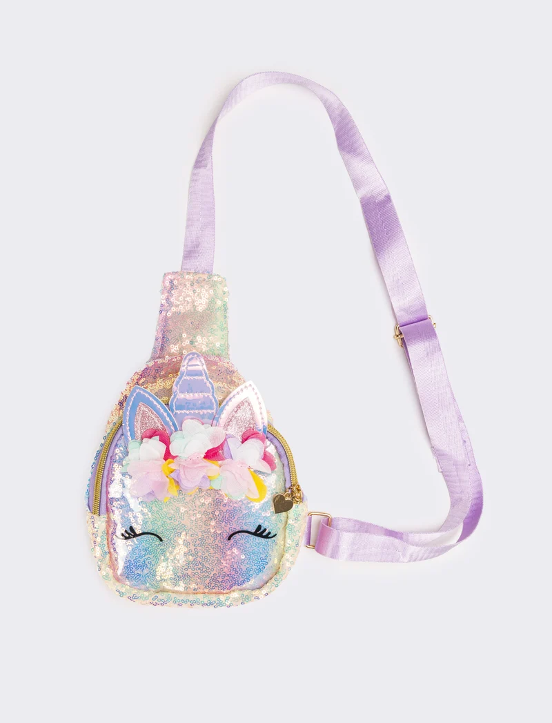 Borsa bambina monospalla unicorno con paillettes - Lilla