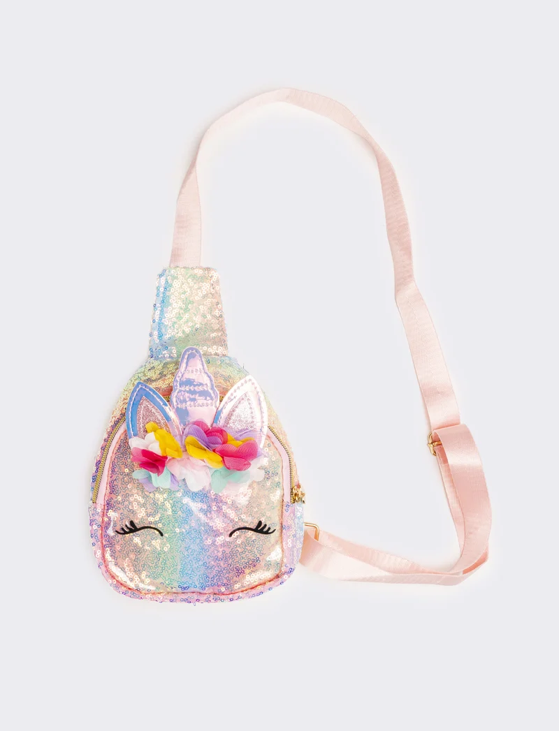 Borsa bambina monospalla unicorno con paillettes - Rosa