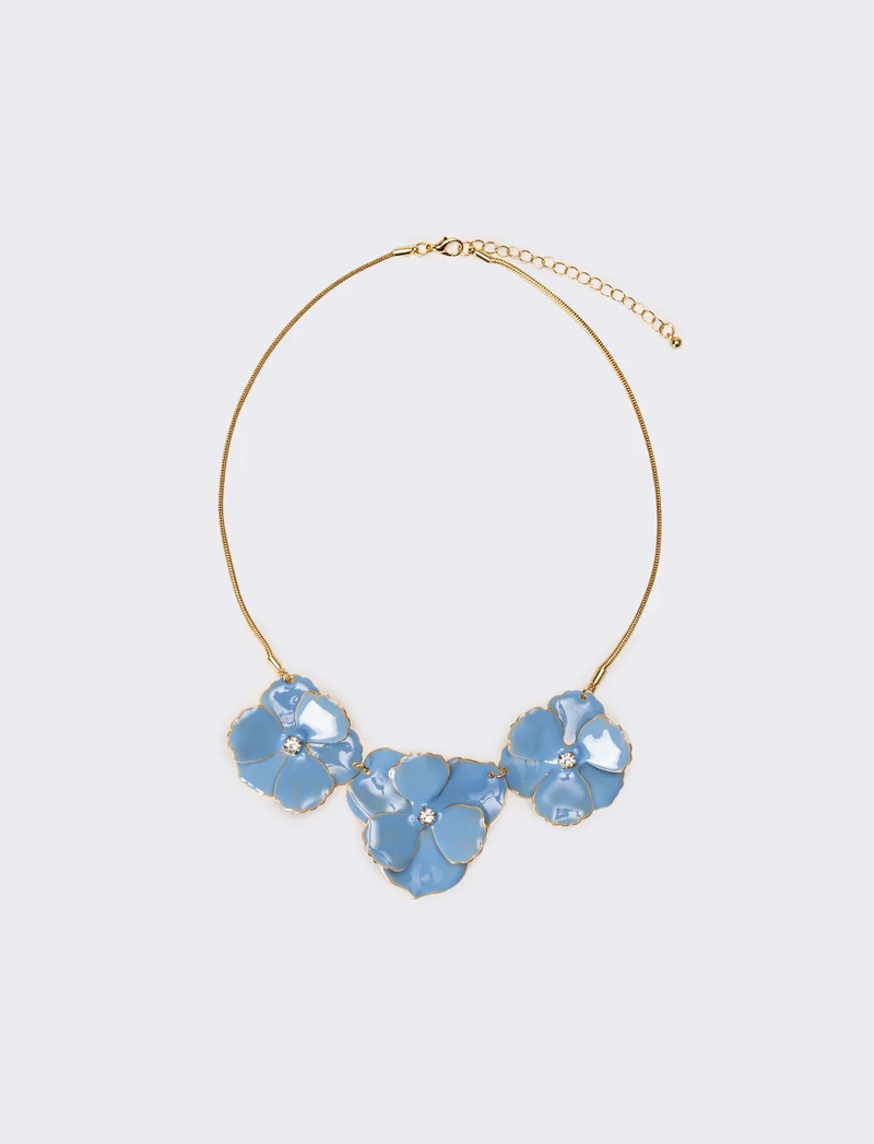 Collana donna con fiori smaltati - Celeste