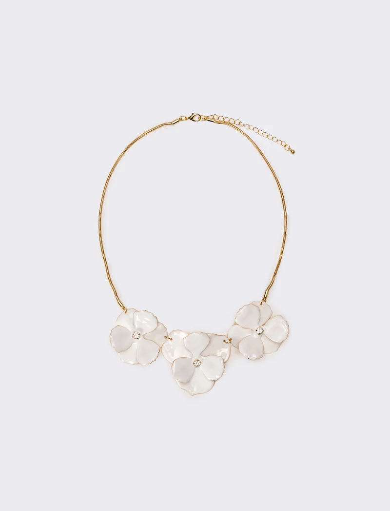 Collana donna con fiori smaltati - Bianco