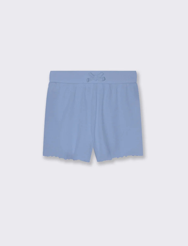 Short in rib con orlo ondulato da bambina - Azzurro