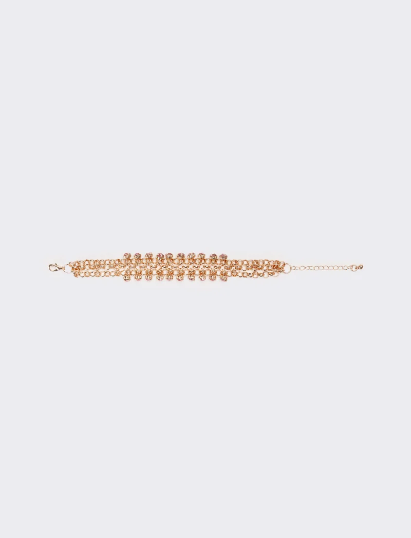 Bracciale donna con strass maglia metallica - Rosa