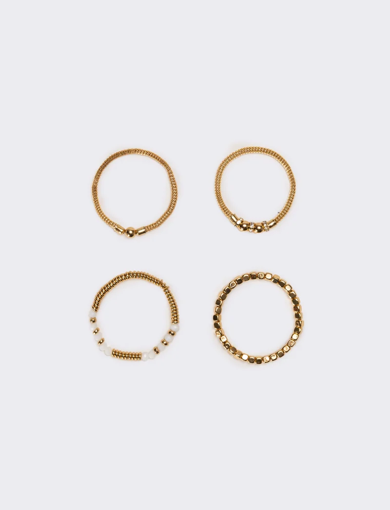 Bracciali donna 5 pezzi elastici con pietre e pepite - Ottone