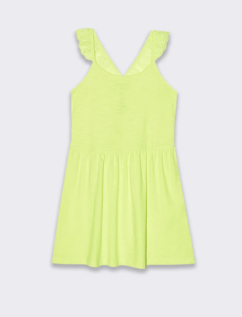 Vestito fluo con dettagli in pizzo da bambina - Giallo
